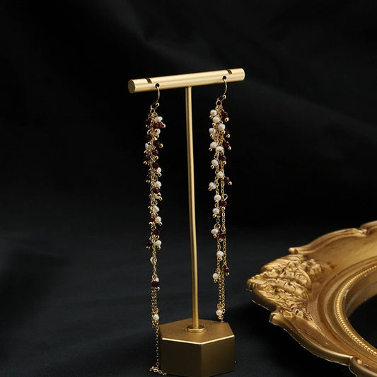 WOMEN'S NATURAL PEARL TASSEL LONG EARRINGS