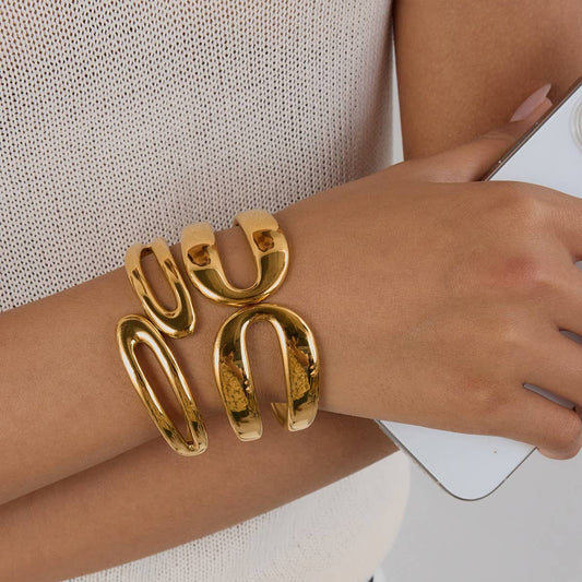 Luxury 18K Gold Spring Cuff, Titanium Steel