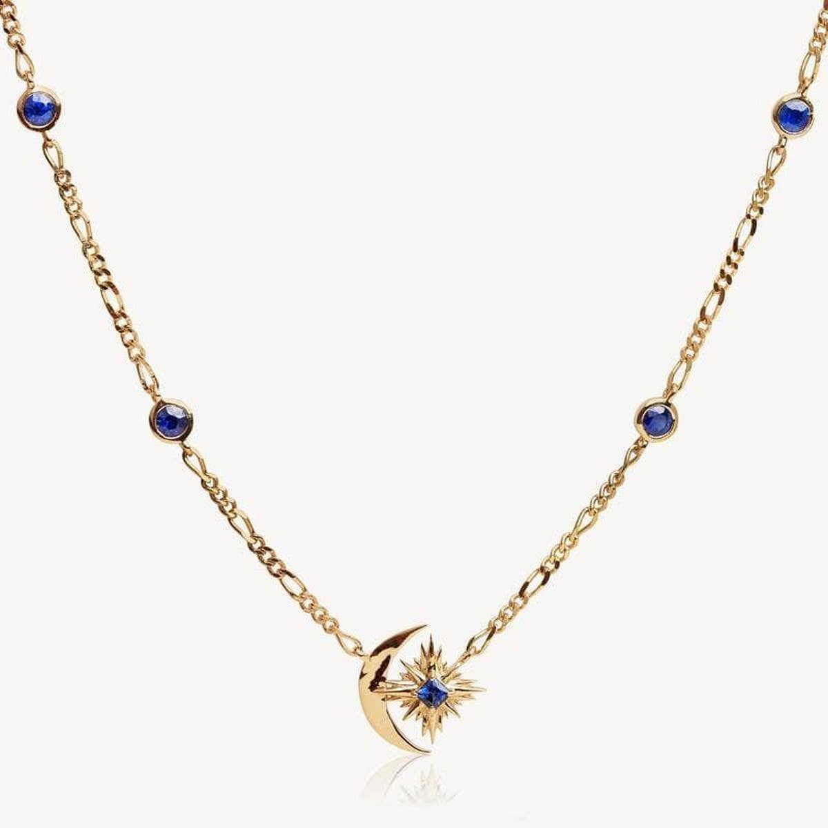 Artistic Star Moon Sapphire Star Necklace_CWMM5509