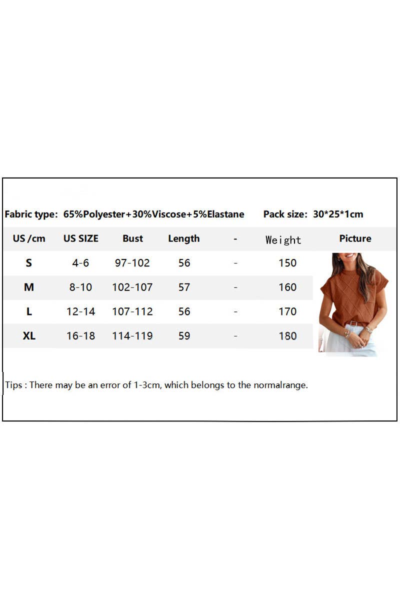 CWTTS1370_ROUND NECK DIAMOND CHECK KNITTED SHORT SLEEVES