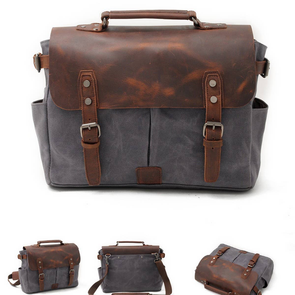 Vintage Waxed Canvas Camera Satchel with Leather_CWAB5572