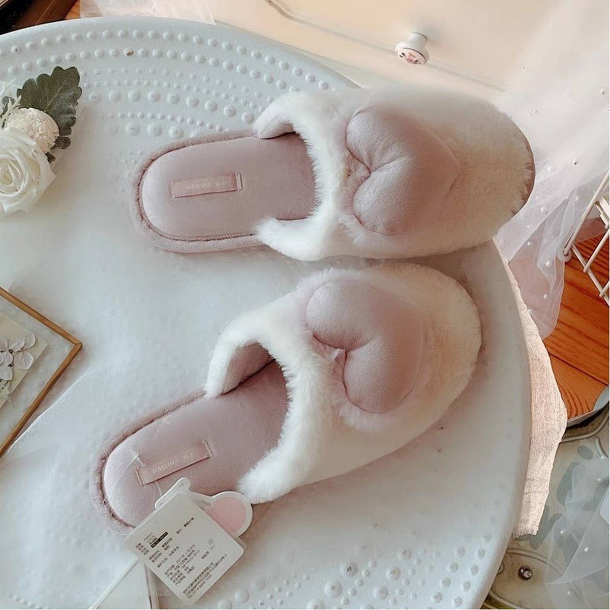 RETRO LOVE HEART HOME SOFT SOLE COTTON SHOES_CWMM2958