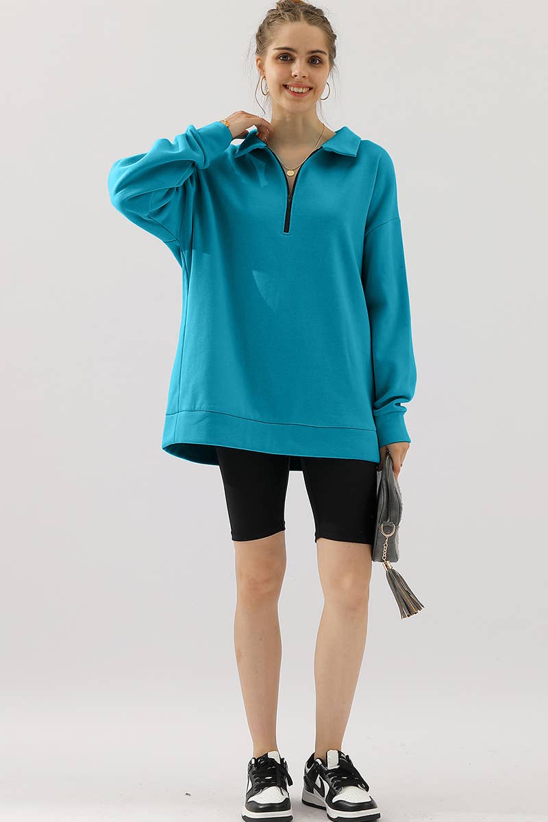 CWOHOL431_Zip Neck Lightweight Pullover Sweatshirt