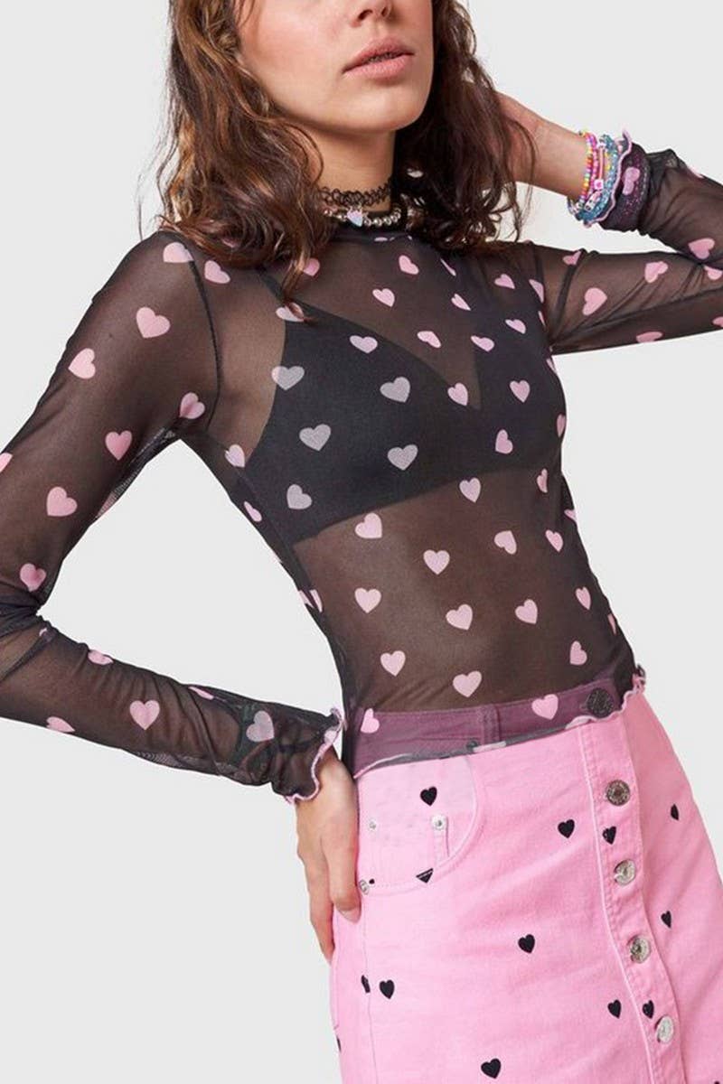 CWTBLL3948_SEXY LEOPARD MESH PRINT SLIM FIT TEE TOP