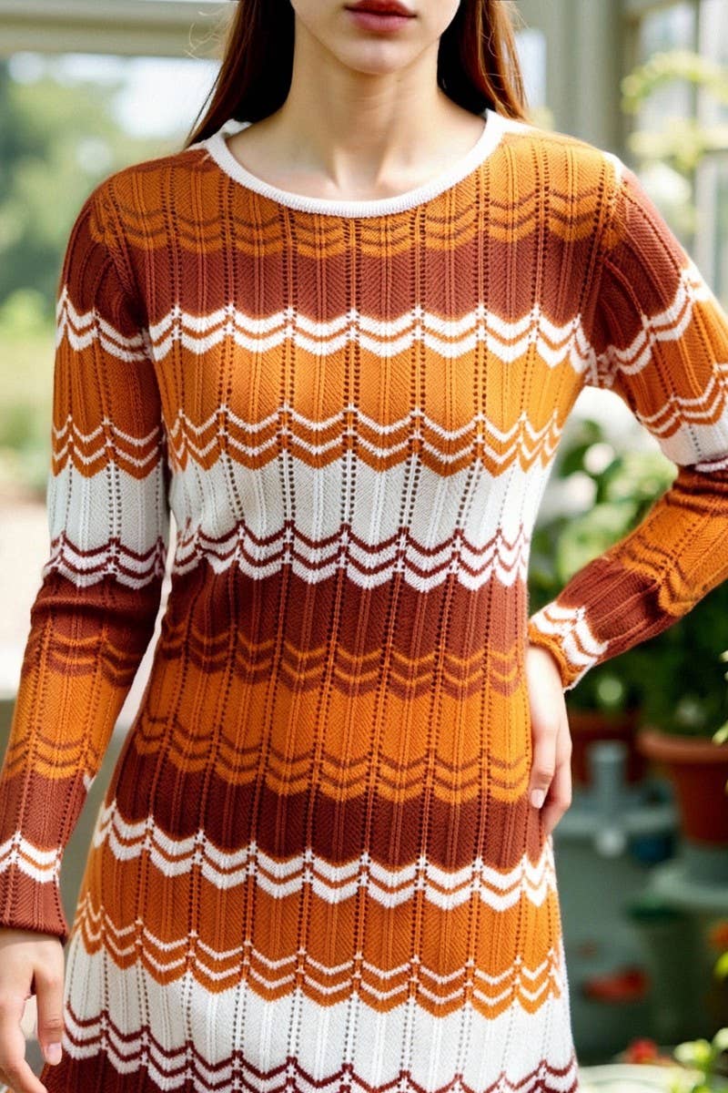 CWDSD10564_COLORBLOCK LOOSE STRIPED SWEATER DRESS