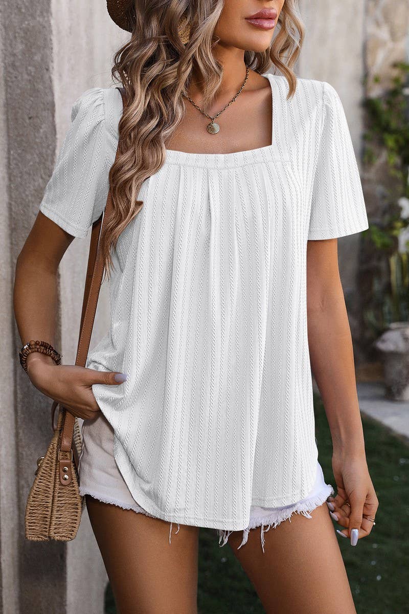 CWTTS0776_Sweetheart Neck Shirt Sleeve Top