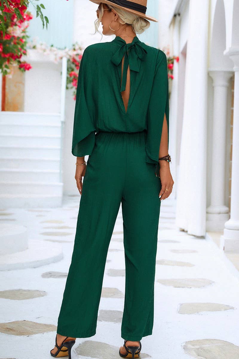 CWSJS0924_SOLID COLOR STAND COLLAR RAGLAN SLEEVE JUMPSUIT