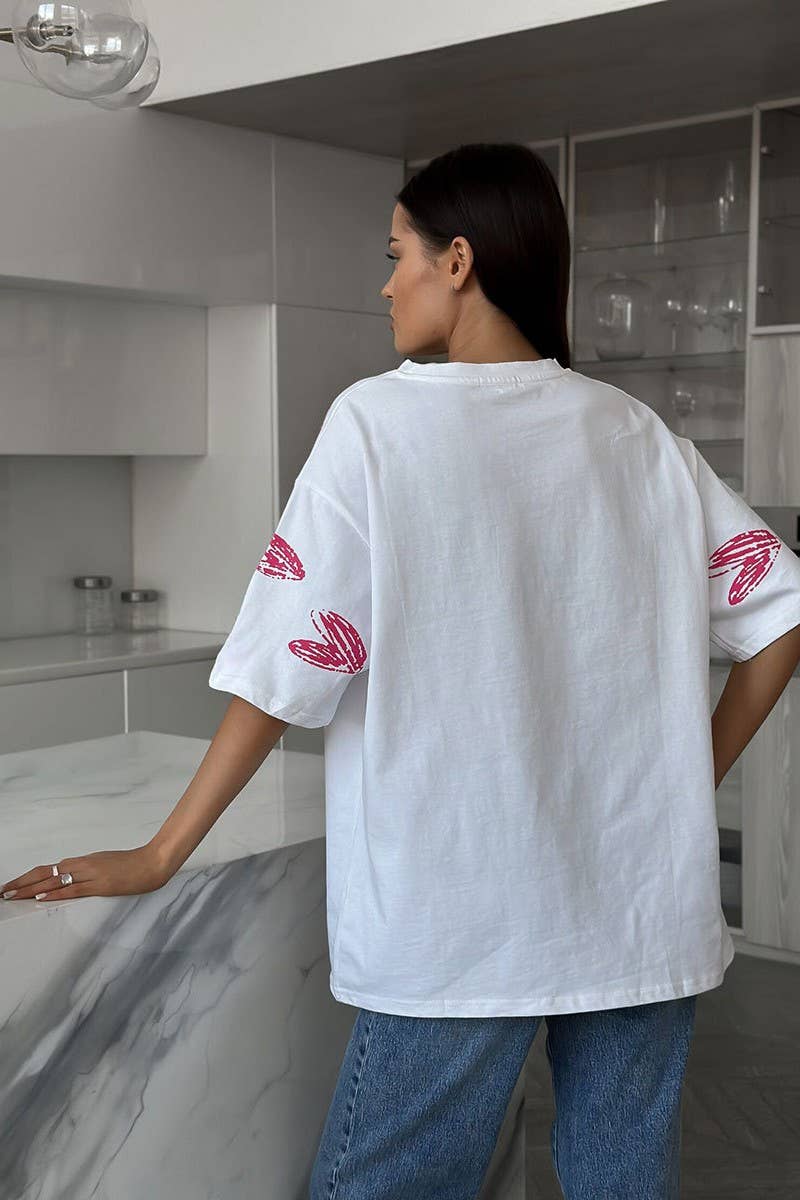 CWTTS1177_HAND-PAINTED HEART PRINT SHORT-SLEEVED T-SHIRT