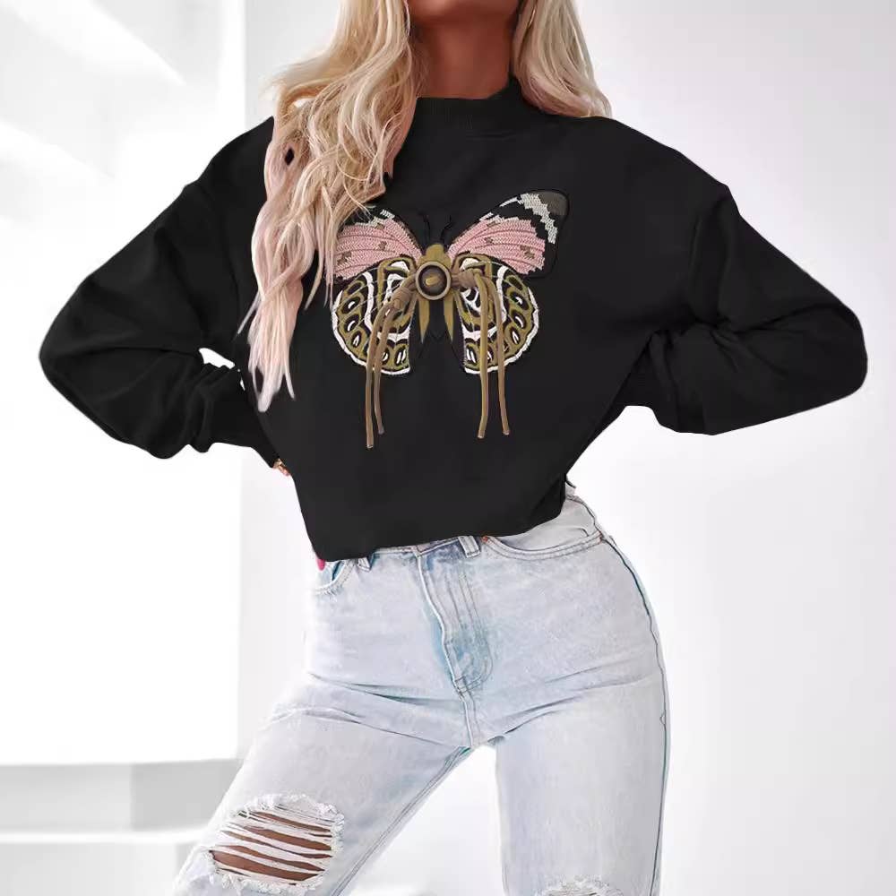 BUTTERFLY UPHOLSTERED CASUAL PULLOVER HOODIE