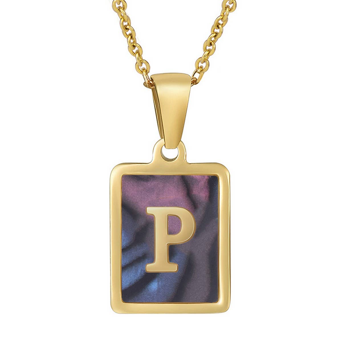 SQUARE SHELL 26 LETTER PENDANT NECKLACE_CWAJE0674