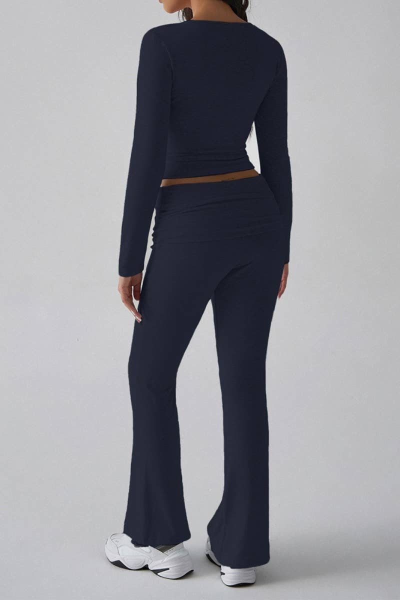 CWSS0770_YOGA SQUARE NECK LONG SLEEVE TOP PANTS SUIT