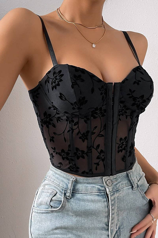 CWTHT0164_LOW-CUT SEE-THROUGH HERRINGBONE CAMISOLE