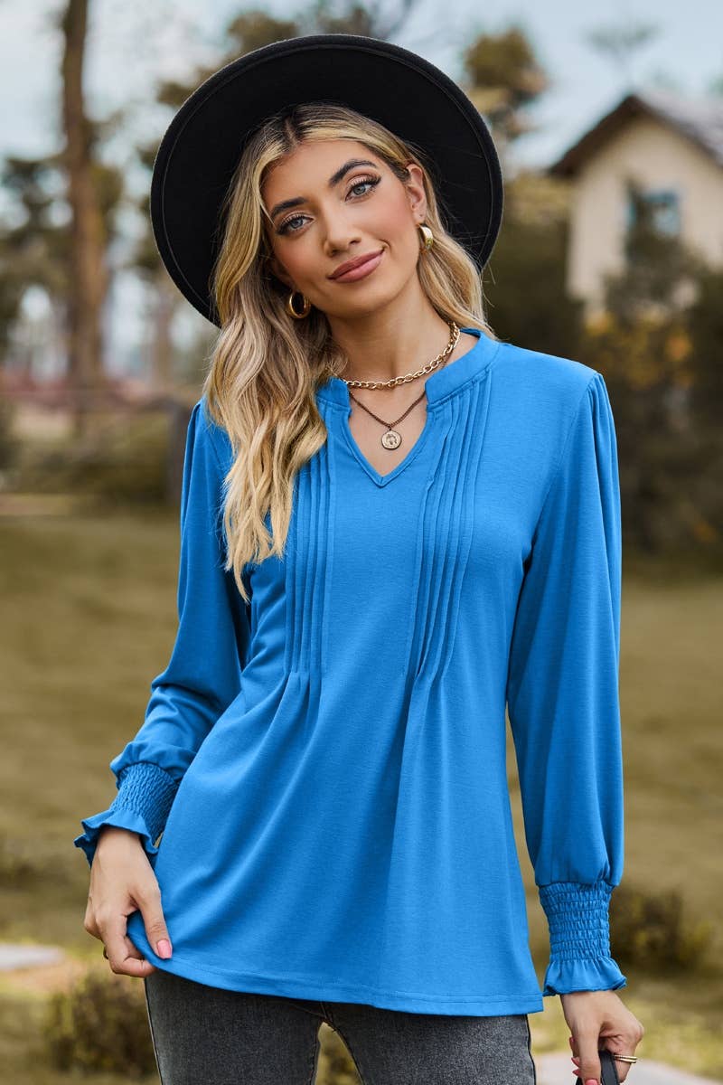 CWTBLL2709_FALL STRETCH V-NECK LONG-SLEEVED TOP
