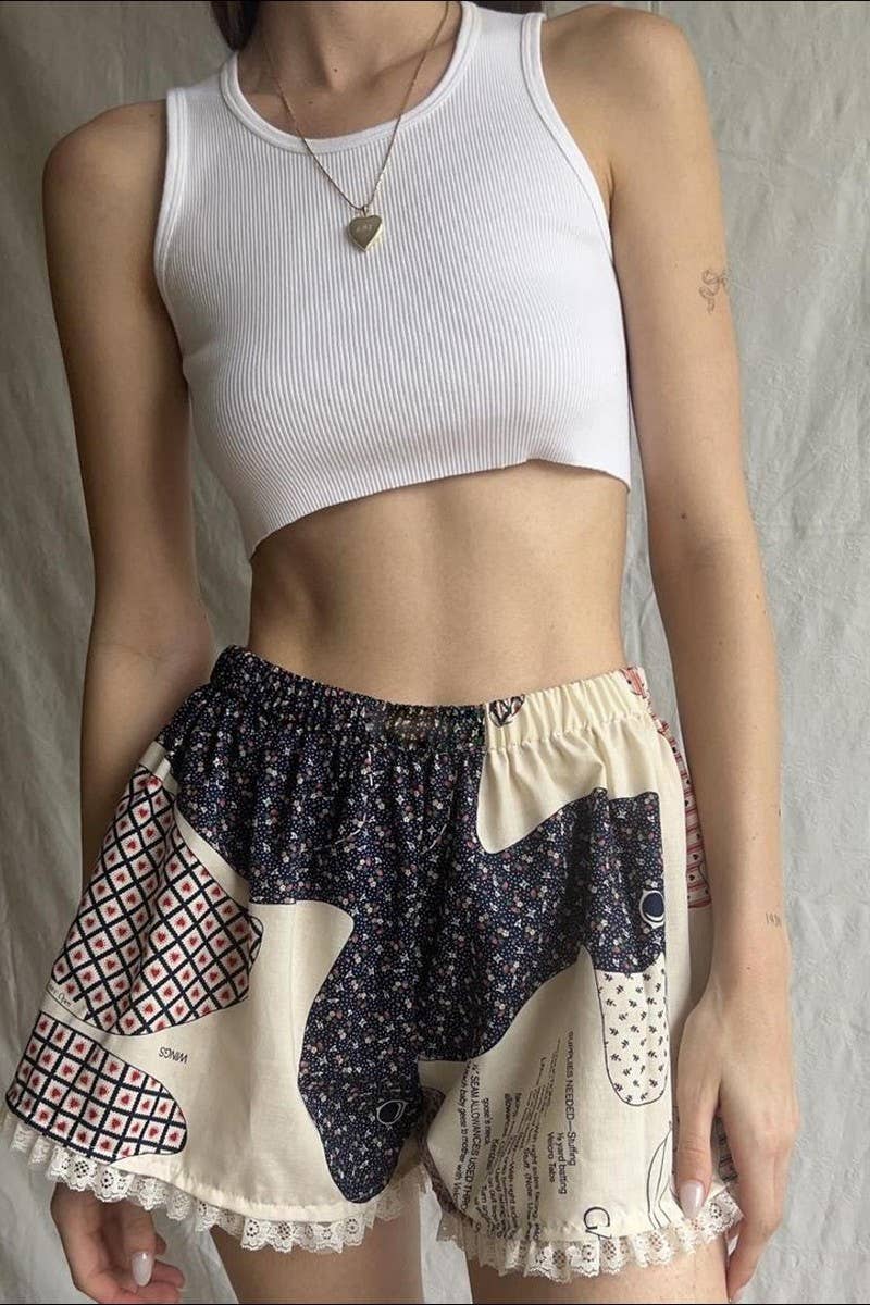 CWBSP0426_LACE PATCHWORK PRINTED BOTTOMING SHORTS