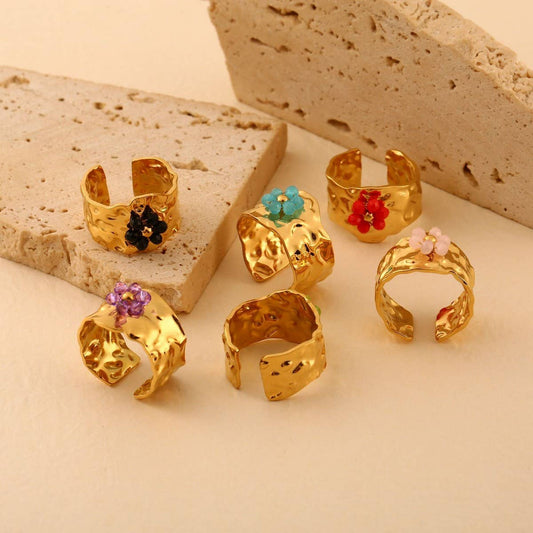 18K Stainless Steel Open Ring with Flower Design_CWMM8938