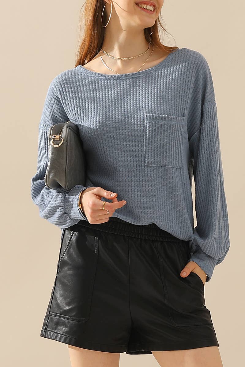 CWTTL1097_SHIRING CUFF R NECK SWEATER KNIT TOP