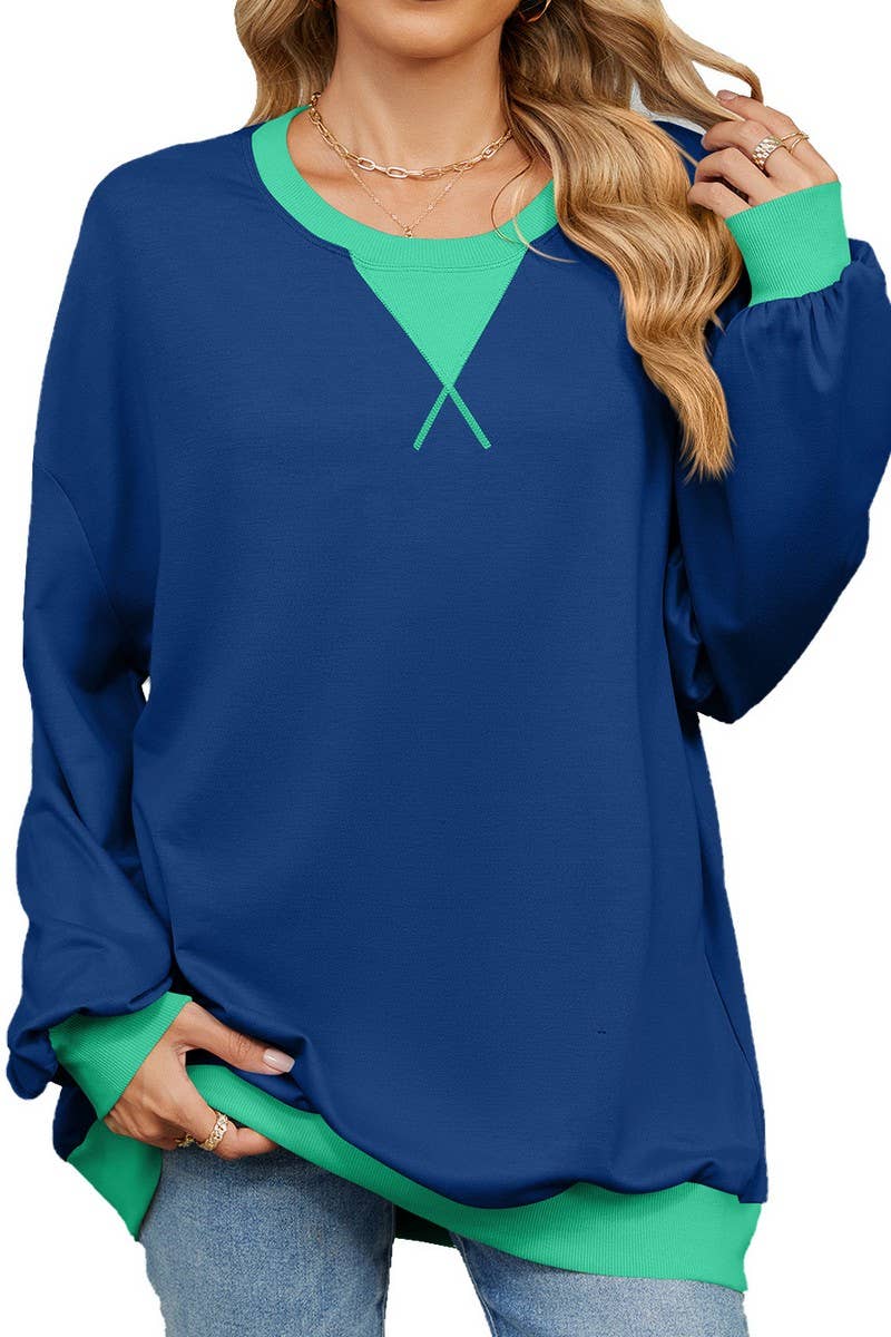 CWTBLL01311_CREW NECK COLORBLOCK LONG SLEEVE SWEATSHIRT