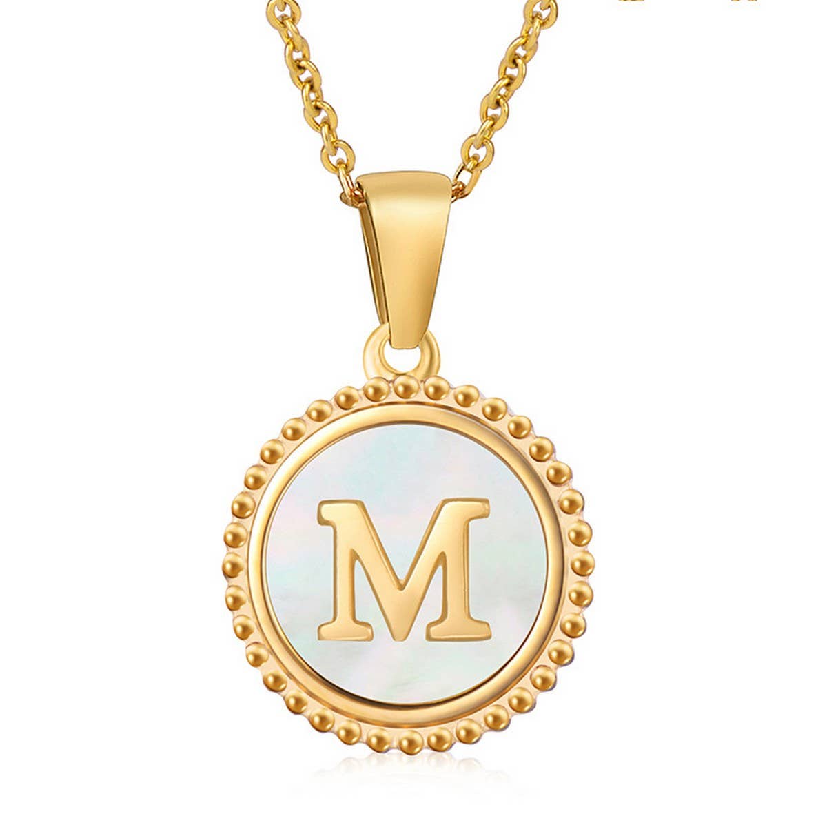 CWAJE1940_Simple Round White Shell Letter Necklace