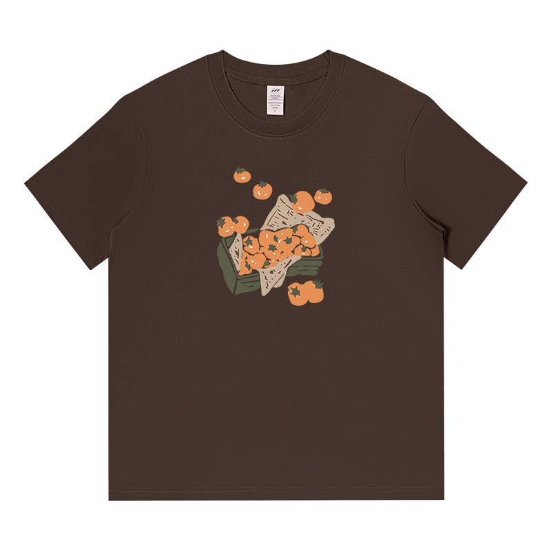 CWTTS0959_TOMATO PRINT CASUAL LOOSE SHORT SLEEVE T SHIRT