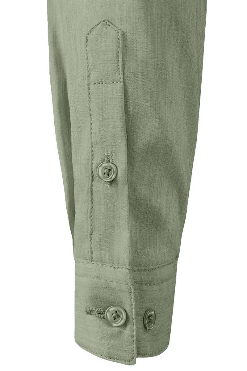 CWTSTS116_Basic Slim Fit Simple 3/4 Sleeve Button Down Shirt