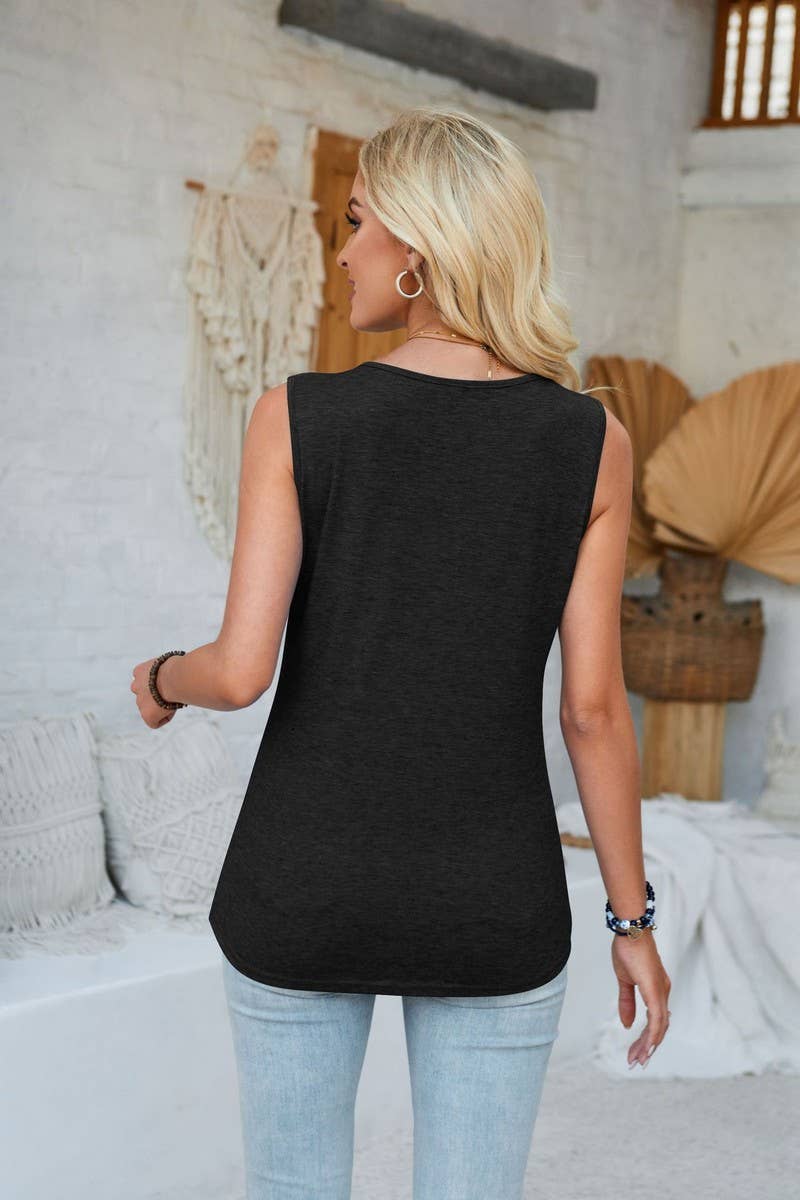 CWTTSL00215_SUMMER V-NECK SOLID COLOR SLEEVELESS TOP