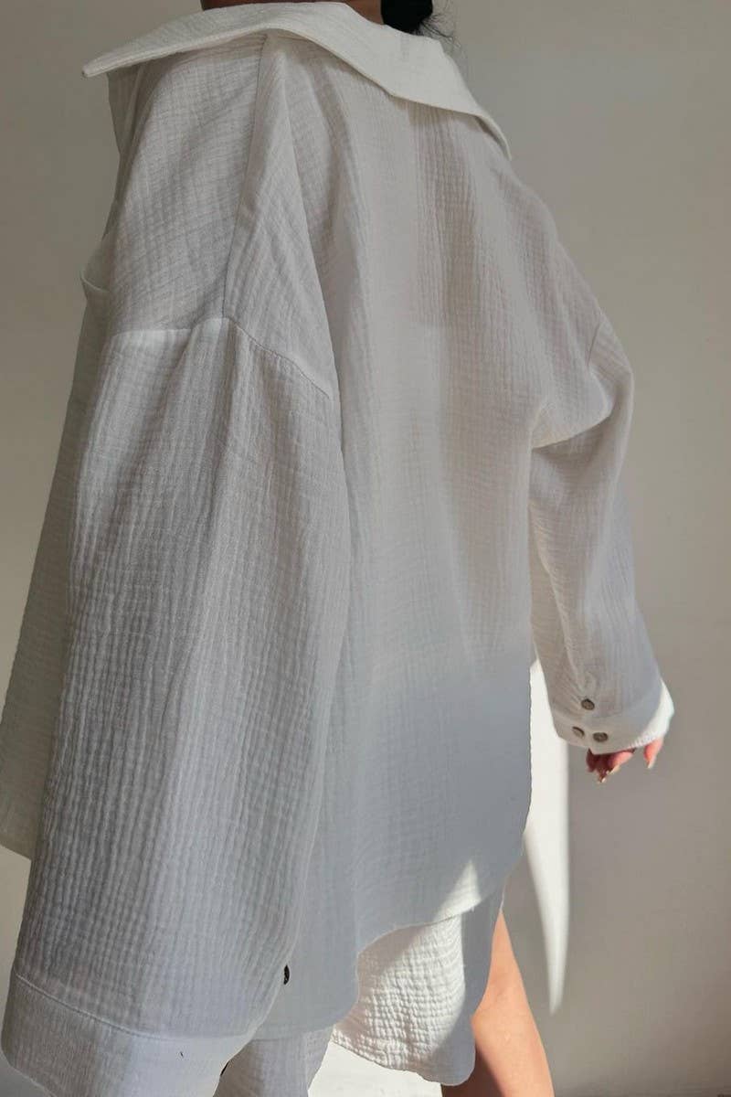 CWSTB1358_LAPEL SHIRT DRAWSTRING SHORTS TWO-PIECE SET