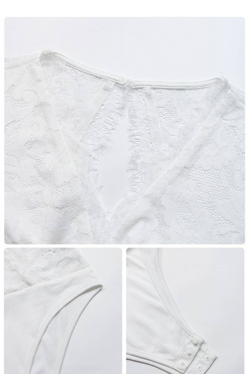 CWSBSS0029_V-NECK ELEGANT LACE PATCHWORK BODYSUIT