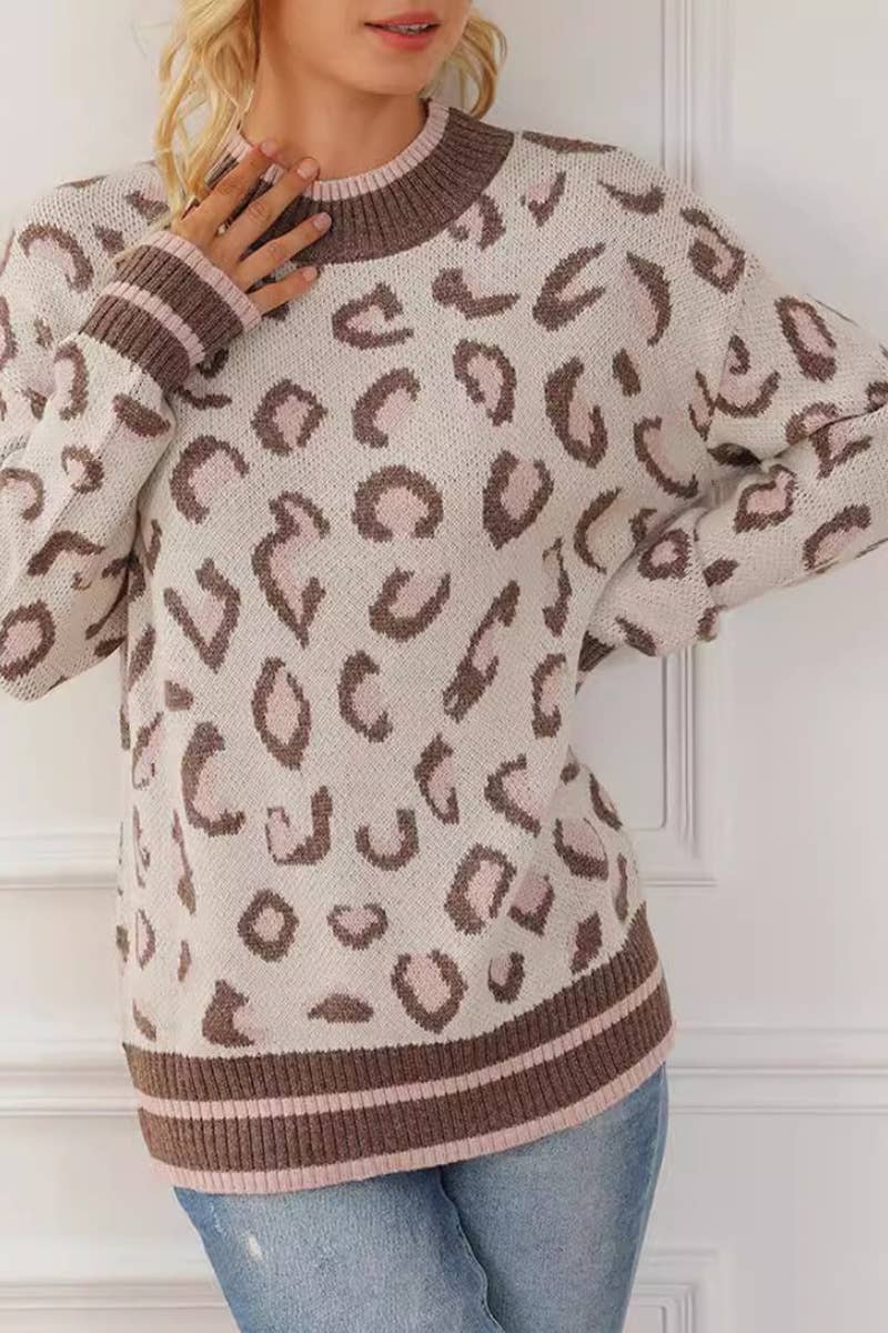 CWOSWL2983_CREW NECK LONG SLEEVE LEOPARD PRINT SWEATER