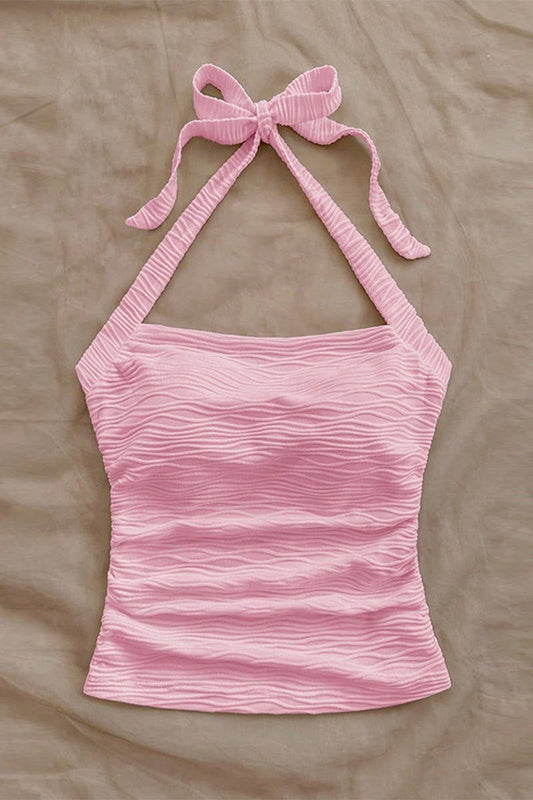 CWTHT0221_SOLID COLOR TIE NECK BACKLESS CAMI TOP