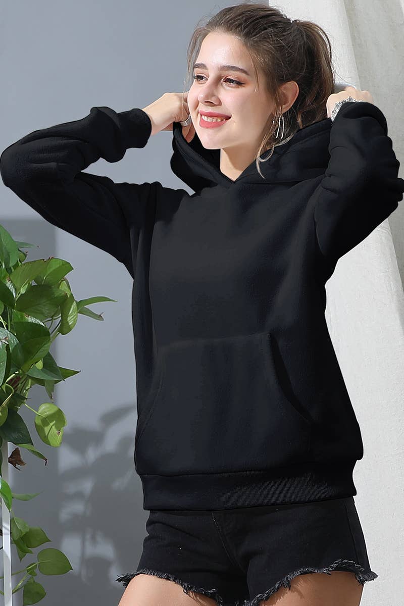 CWOHOL438-P_SOLID SWEATSHIRT FLEECE HOODIE WITH POCKET