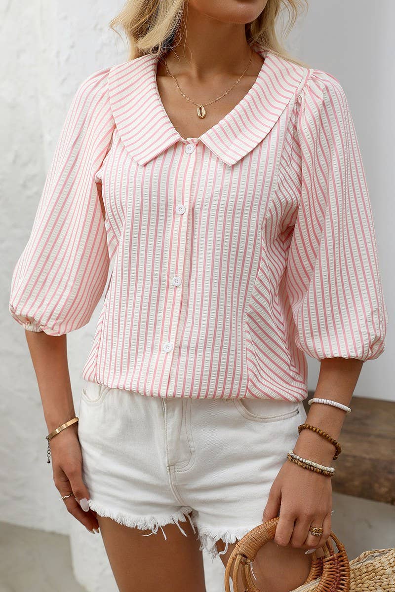 CWTBLS1812_SUMMER LADIES LAPEL SWEET BABYDOLL SHIRT