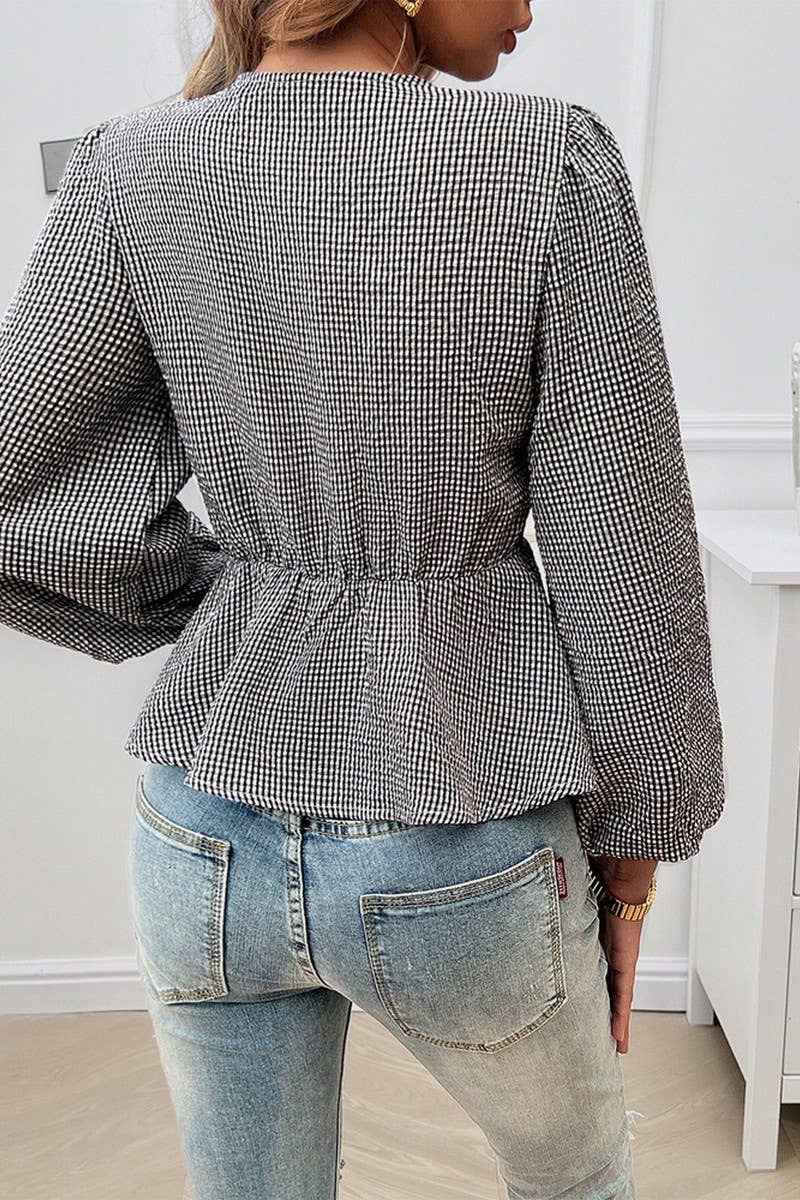 CWTSTL1419_PUFF SLEEVES ROUND NECK LOOSE LONG SLEEVES