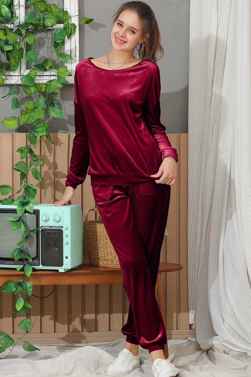 CWTTL1475_Velour Crewneck Long Sleeve Casual Pullover Shirts