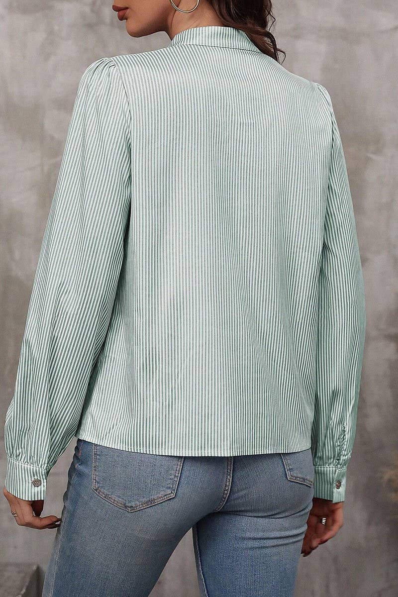 CWTBLL01287_HALF-OPEN COLLAR TIE LONG-SLEEVED STRIPED SHIRT