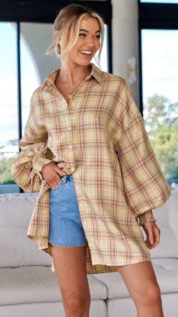 Checkered lantern long-sleeved shirt