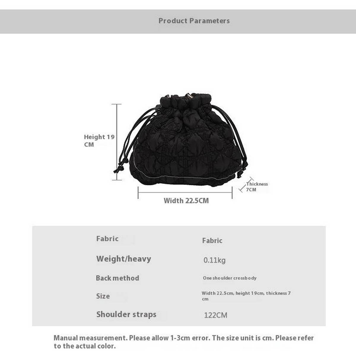 Quilted Cloud Bucket Bag Nylon Drawstring Handbag_CUAB00485