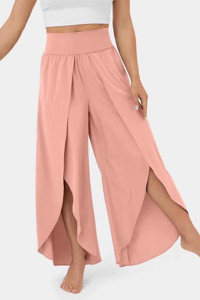 CWBLP1490_SOLID COLOR LOOSE HIGH WAIST HIGH SLIT TROUSERS