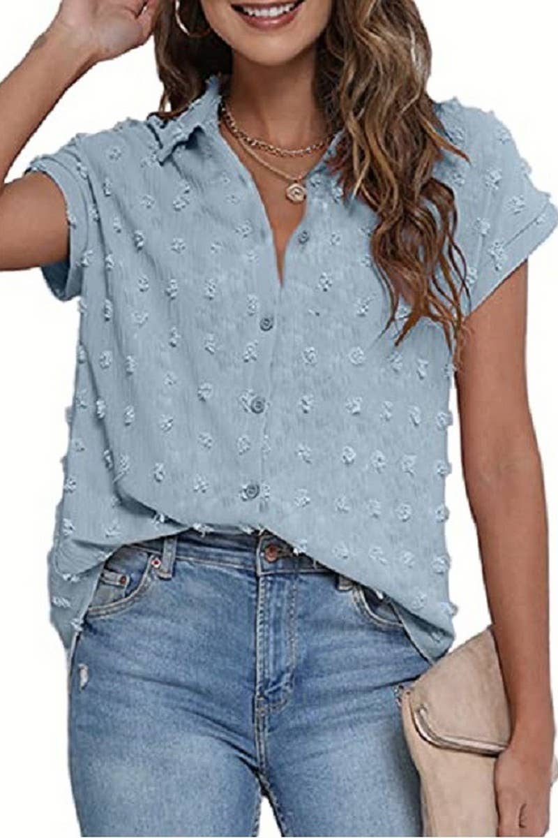 CWTBLS0614_ BUTTON SHORT SLEEVE SHIRT BLOUSE TOP