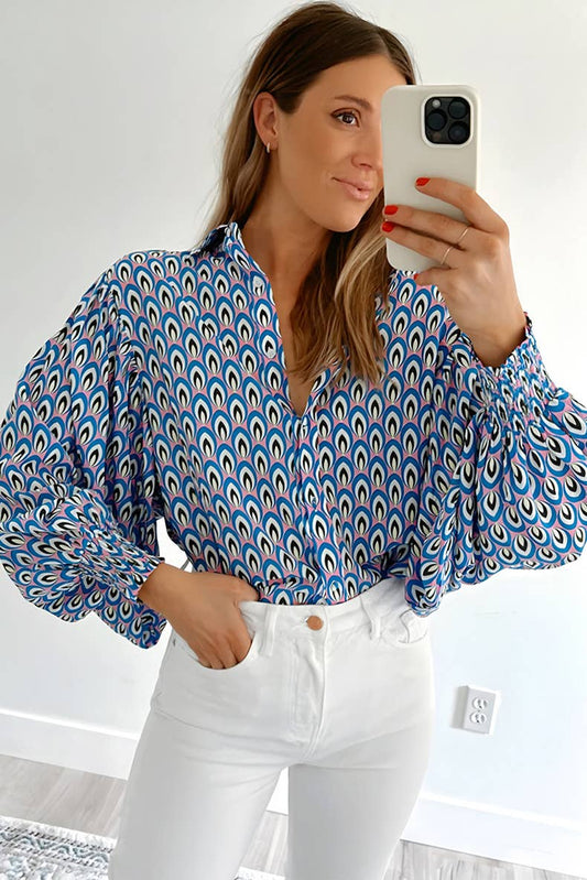 FASHION TREND ABSTRACT PRINT LAPEL SHIRT