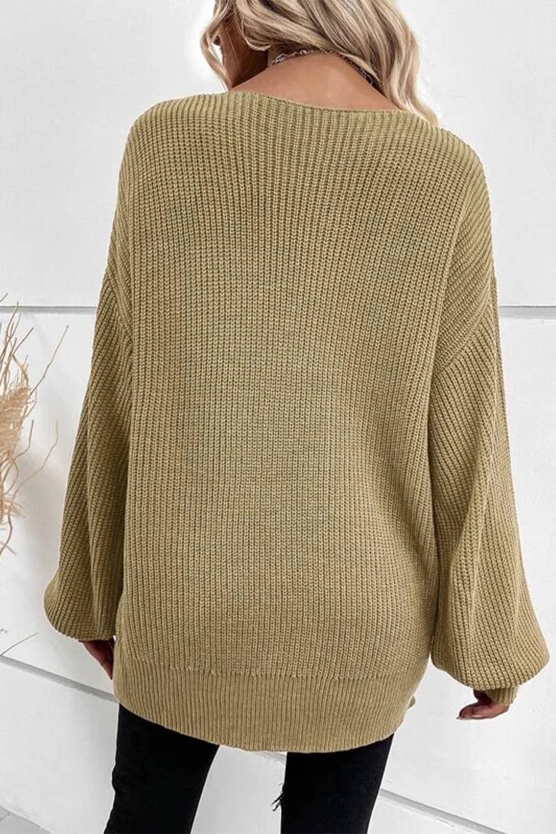 CWTBLL3567_FASHIONABLE V-NECK LOOSE LONG-SLEEVED SWEATER