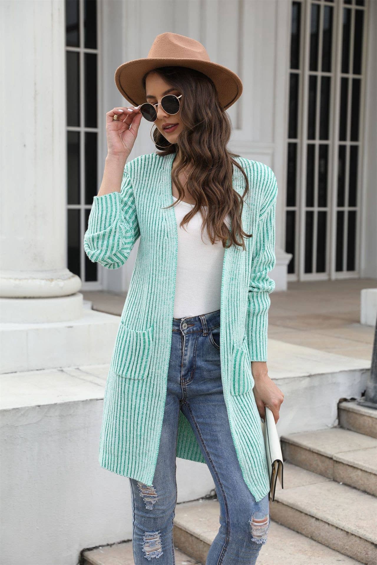 CWOSWL1047_Long Sleeve Open Front Long Cardigan Sweater