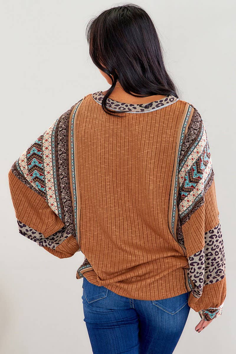 CWTBLL2419_CONTRAST STRIPED ROUND NECK LOOSE SWEATSHIRT