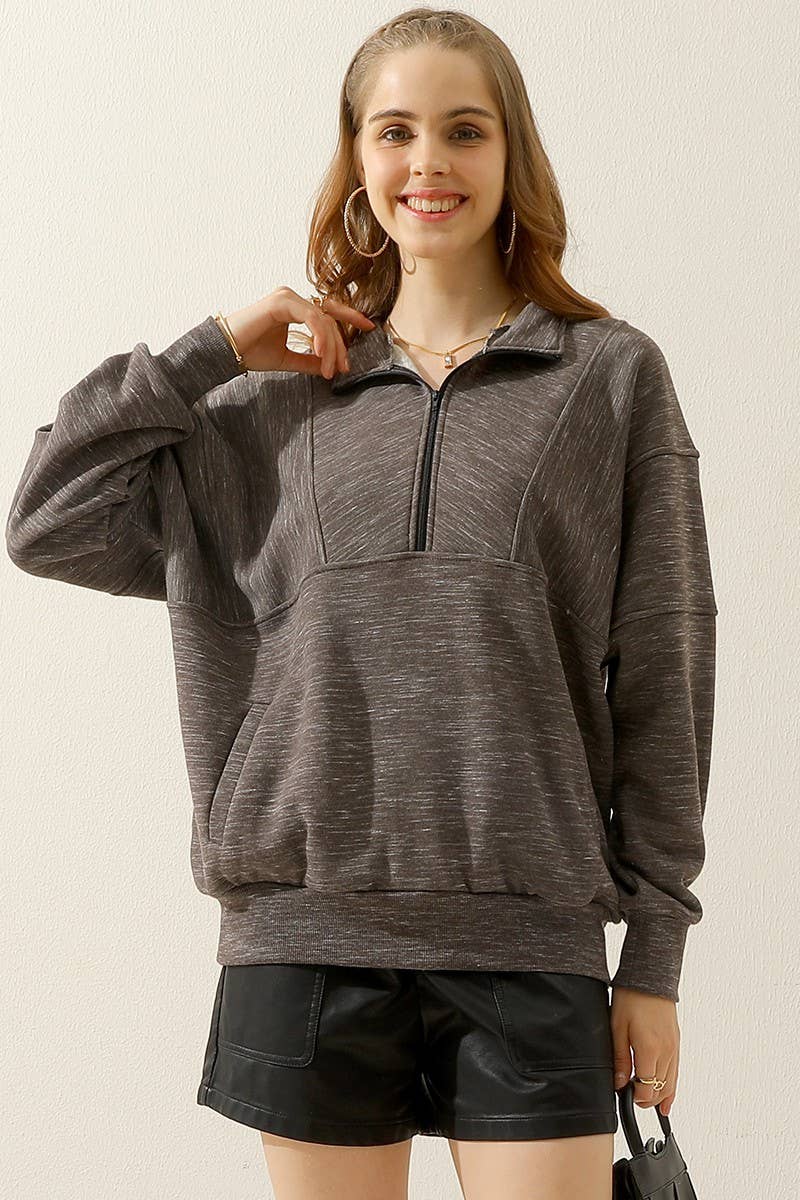 CWTTL900_HALF ZIP UP SWEATSHIRT WITH KANGAROO POCKET