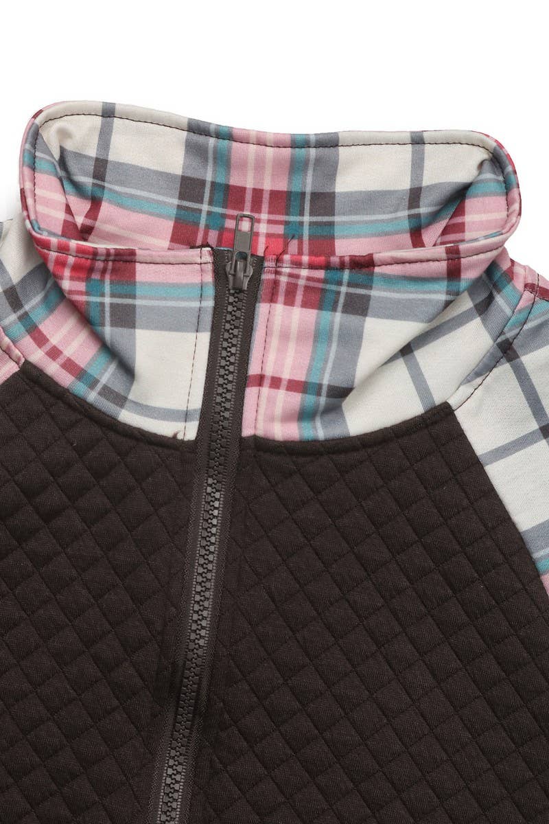 CWTBLL3715_RETRO PLAID STITCHING RETRO PULLOVER SWEATSHIRT