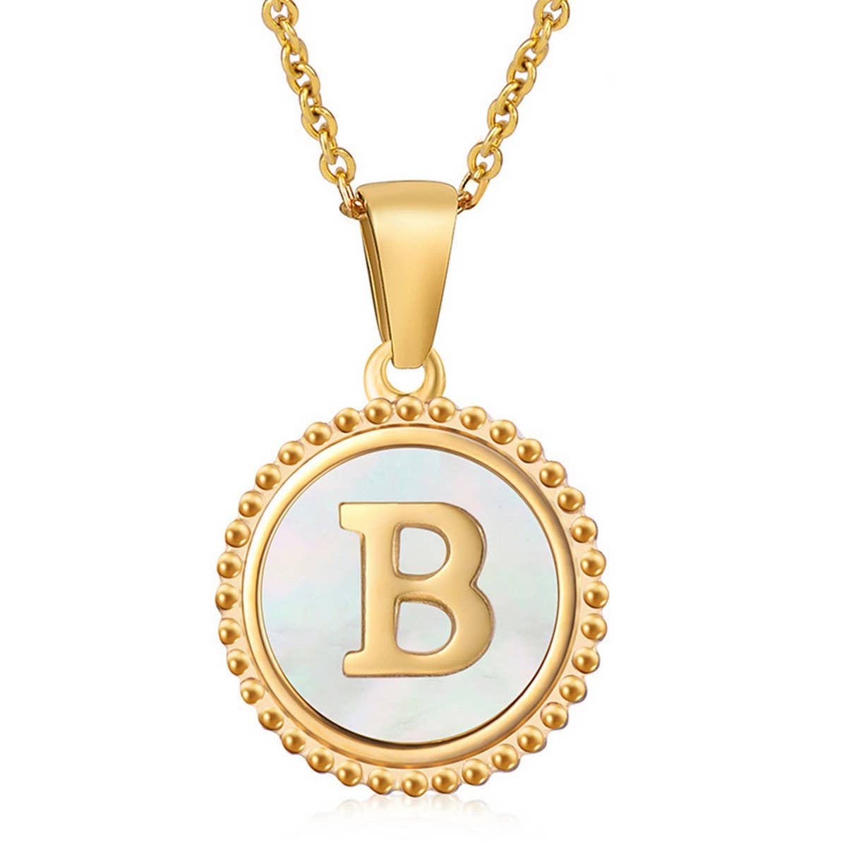 CWAJE1940_Simple Round White Shell Letter Necklace