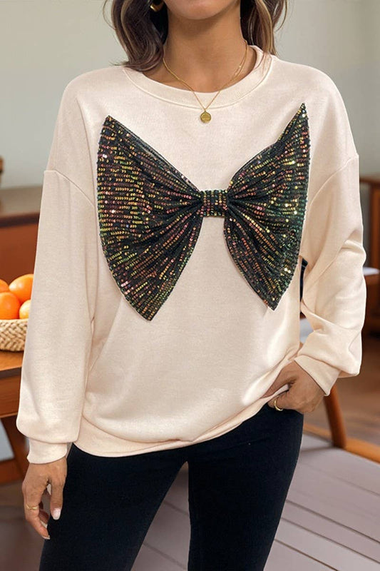 CWTBLL00770_SEQUIN BOW DETAIL CREWNECK PULLOVER SWEATSHIRT