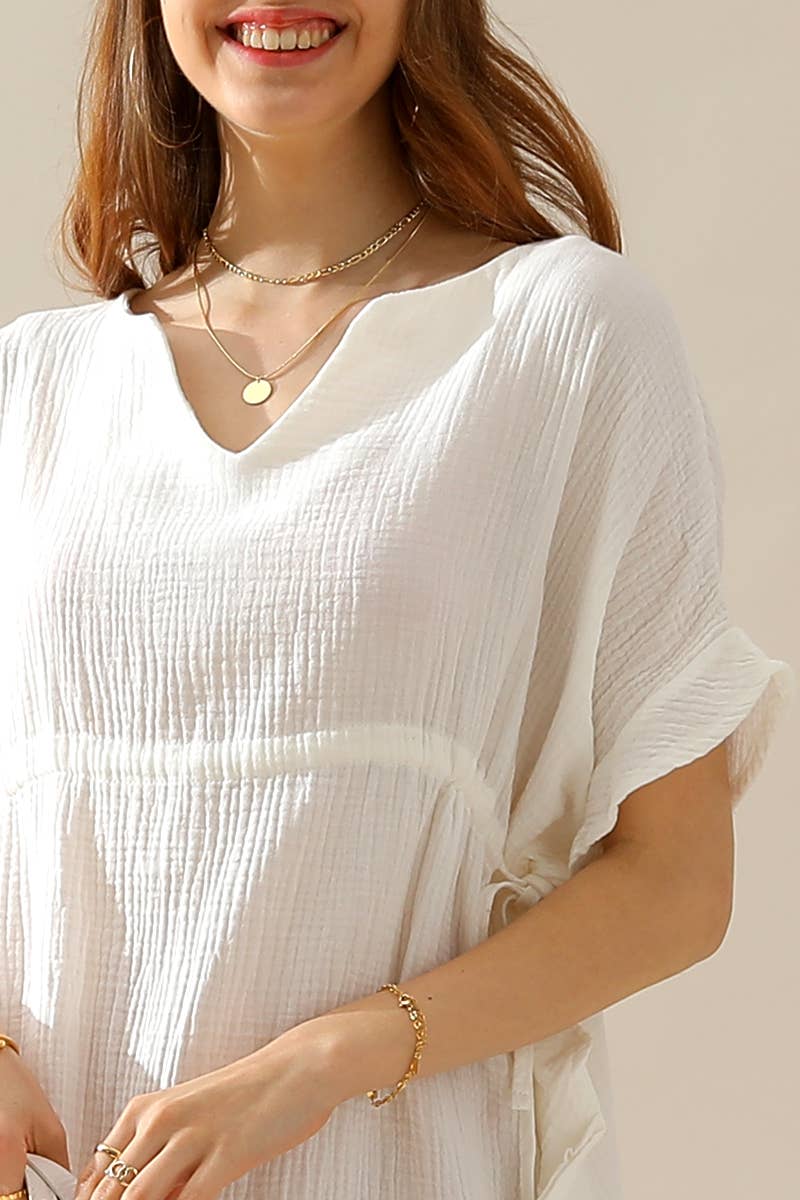 CWDSD10387_DRAWSTRING WAIST WITH RUFFLE HEM MIDI DRESS