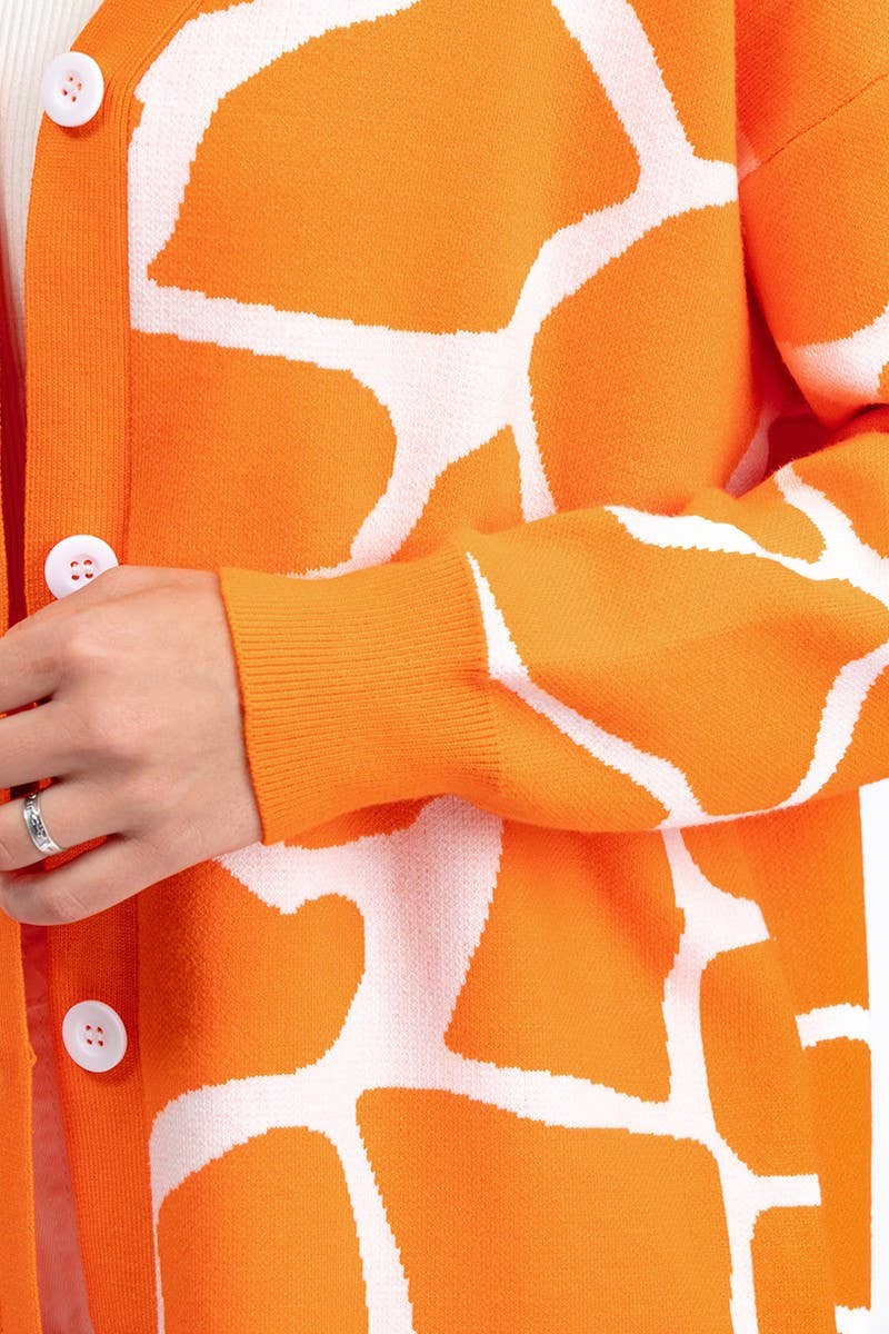 CWOCAL00664_JACQUARD KNIT V NECK LONGLINE CARDIGAN