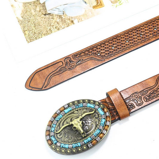 1.45" WIDE CAMEL WESTERN DENIM BELT_CWABE0418