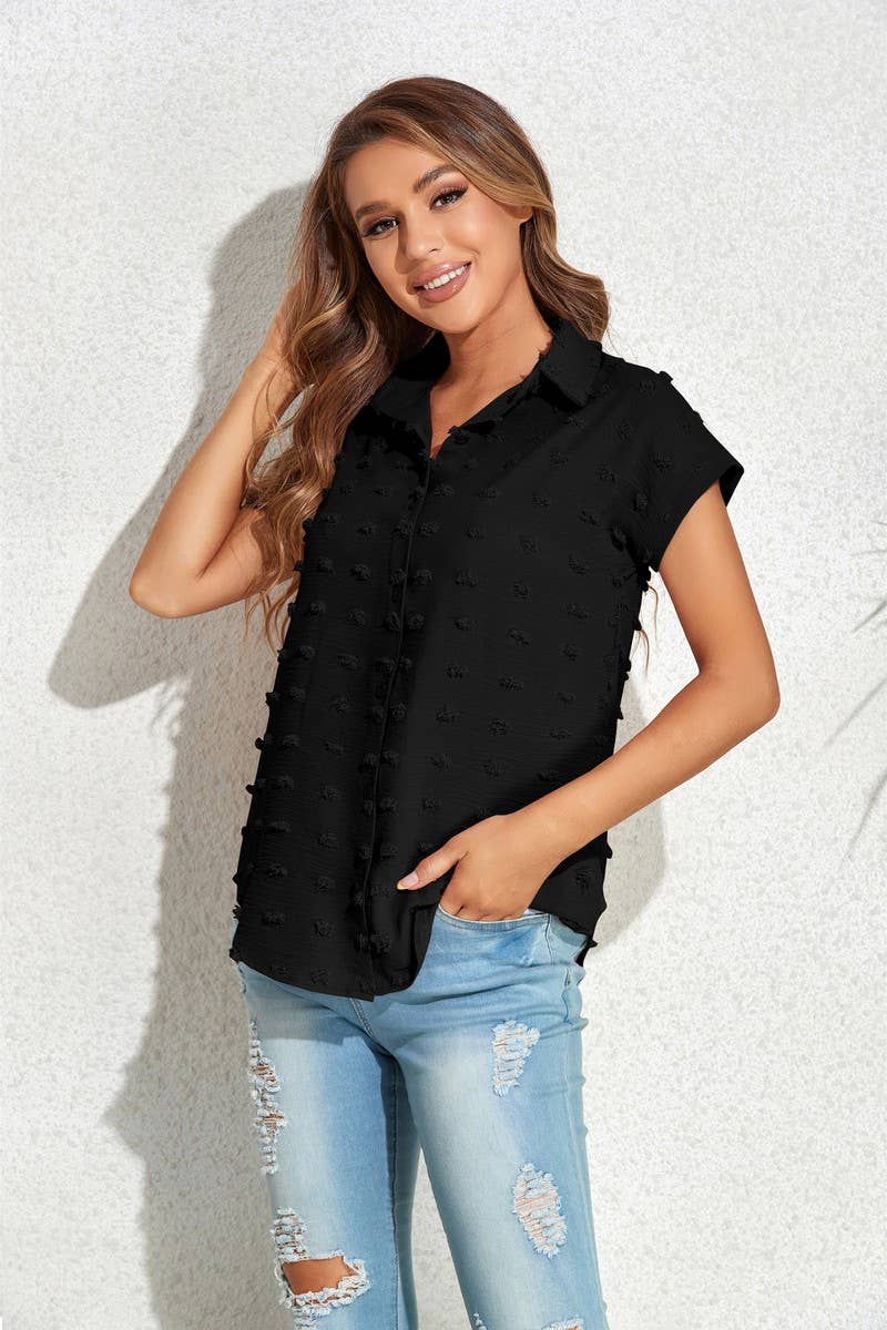 CWTBLS0614_ BUTTON SHORT SLEEVE SHIRT BLOUSE TOP